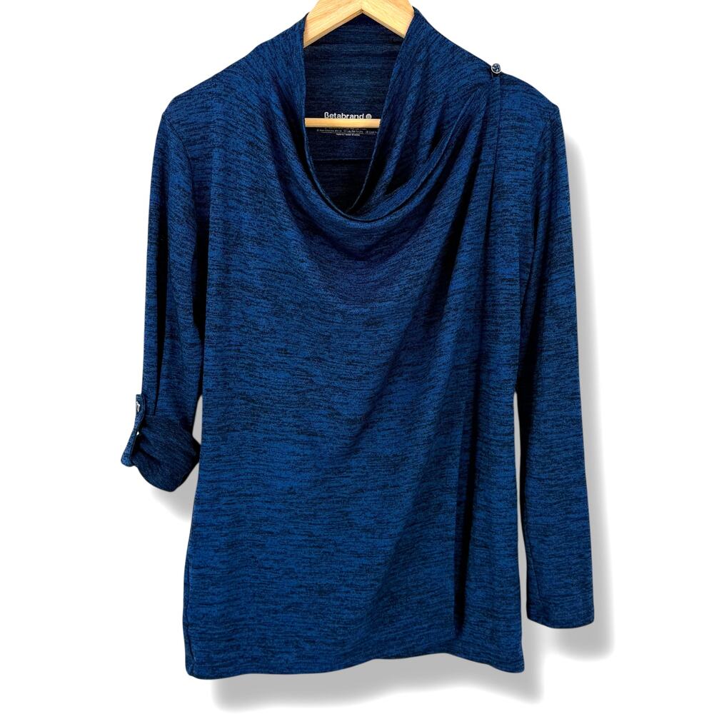 Betabrand Liz True Wrap Blue Cowl Neck Long Sleeve Top Shirt Womens Sz XS